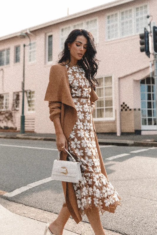 Flash Offer Pierre Long Sleeve Lace Maxi Dress - Mocha