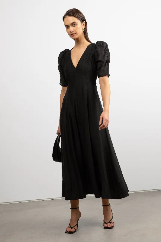 Offer of the Day V-NECK PUFF SLEEVE MAXI DRESS