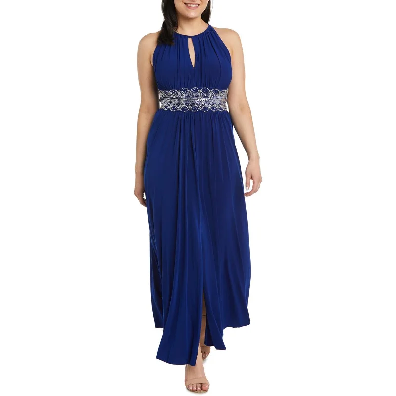 Deal Frenzy R&M Richards Women's Embellished Front Slit Gathered Halter Dress