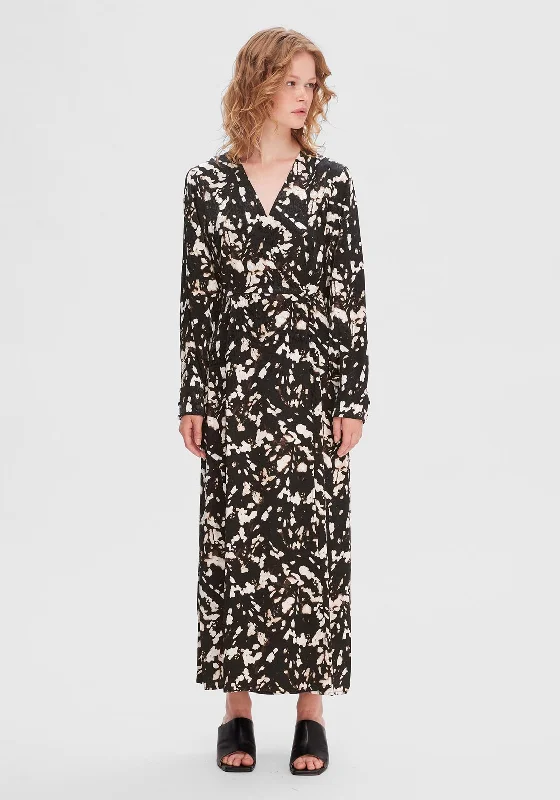 Hot Picks Selected Femme Justine Printed Faux Wrap Maxi Dress, Black