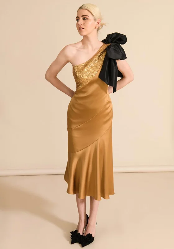 Exclusive Savings Sisters By Caroline Kilkenny Kennedy Sequin Satin Maxi Dress, Gold
