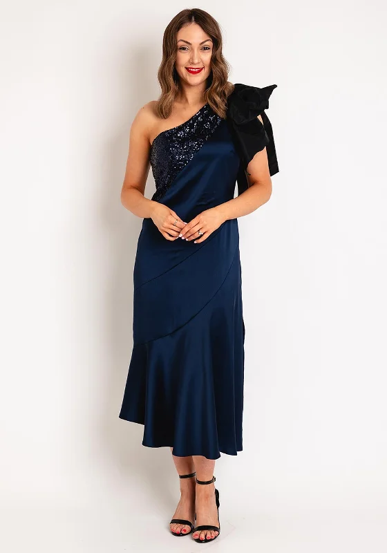Today's Offer Sisters By Caroline Kilkenny Kennedy Sequin Satin Maxi Dress, Navy