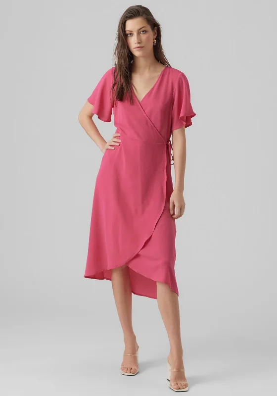 Weekend Specials Galore Vero Moda Saki Wrap Midi Dress, Pink Yarrow