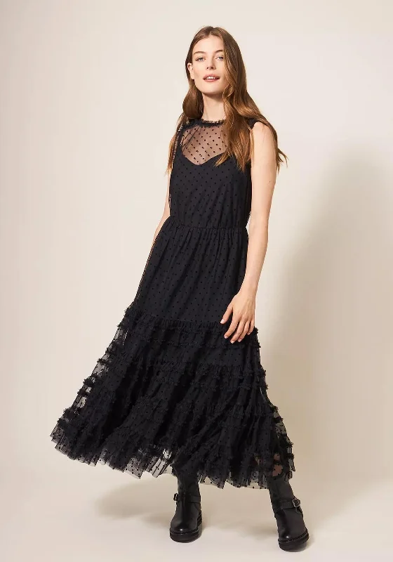 Weekend Hot Savings White Stuff Hiral Flock Spot Tulle Maxi Dress, Black