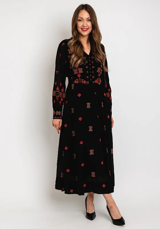 Weekend Big Discount Event White Stuff Kate Embroidered Maxi Dress, Black