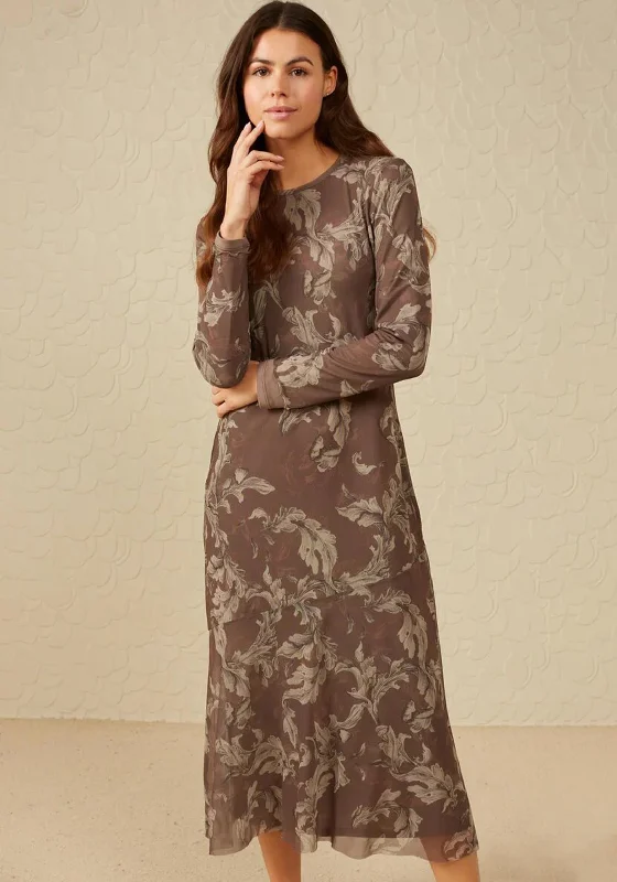 Weekend Special YAYA Historio Print Mesh Maxi Dress, Falcon Brown Dessin