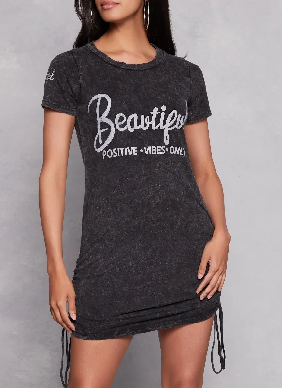 Weekend Super Sale Frenzy Beautiful Positive Vibes Only Acid Wash T Shirt Dress