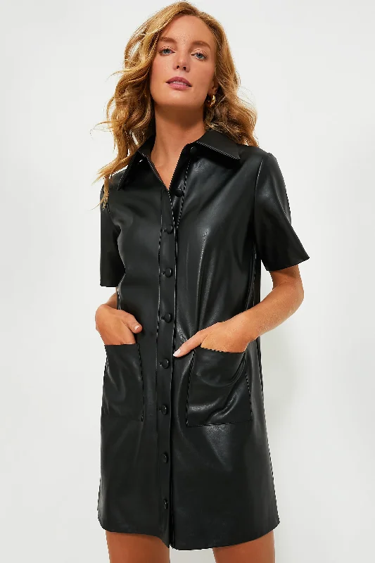 Weekend Markdowns Black Leather Violetta Shirt Dress