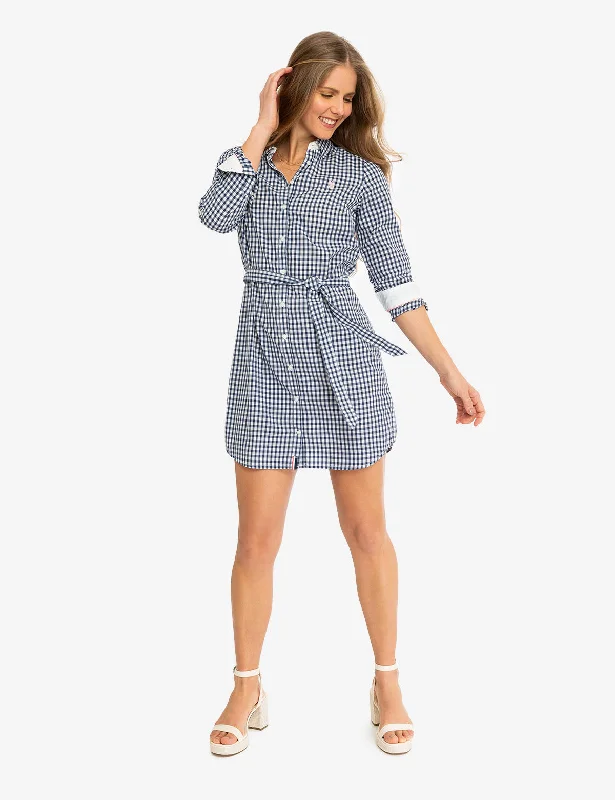 Weekend Markdown Madness LONG SLEEVE GINGHAM SHIRT DRESS