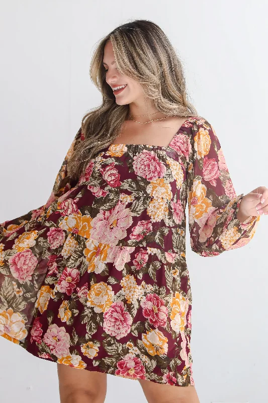 Massive Savings Event Breathtaking View Plum Floral Mini Dress