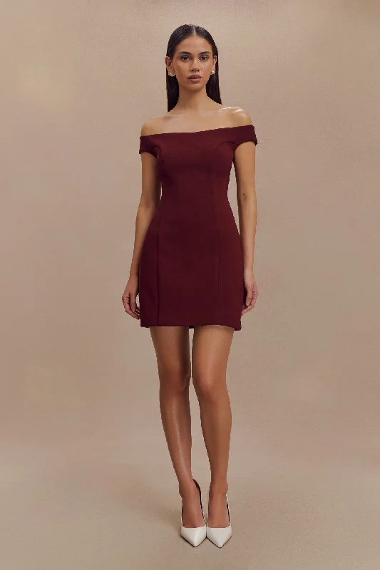 Cassidy Crepe Off Shoulder Mini Dress - Merlot