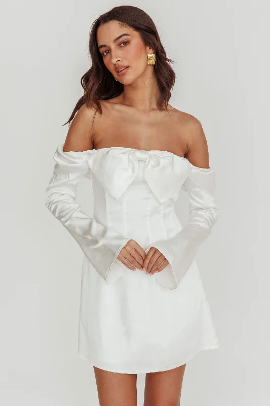 Limited Edition Lilith Off Shoulder Bow Mini Dress White