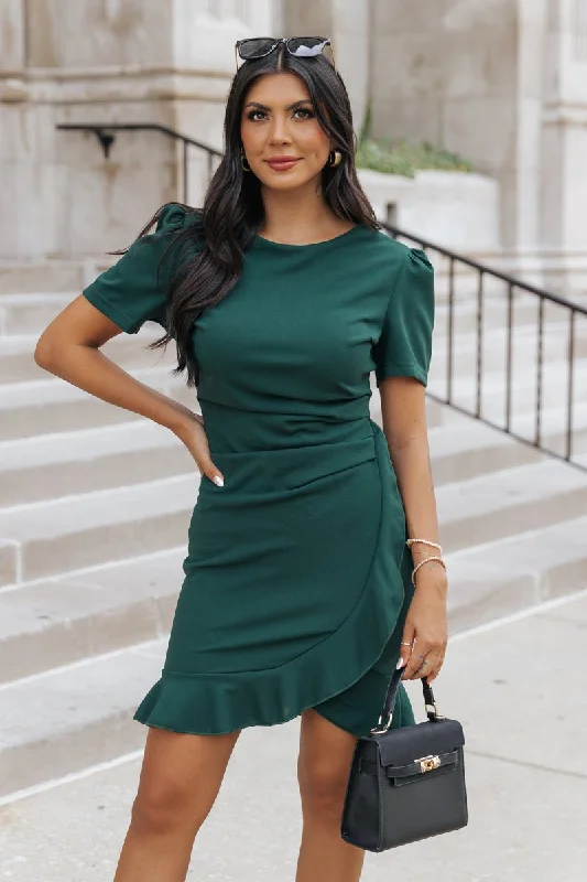 Limited-Time Flash Deal Romantic Green Ruffled Mini Dress - FINAL SALE