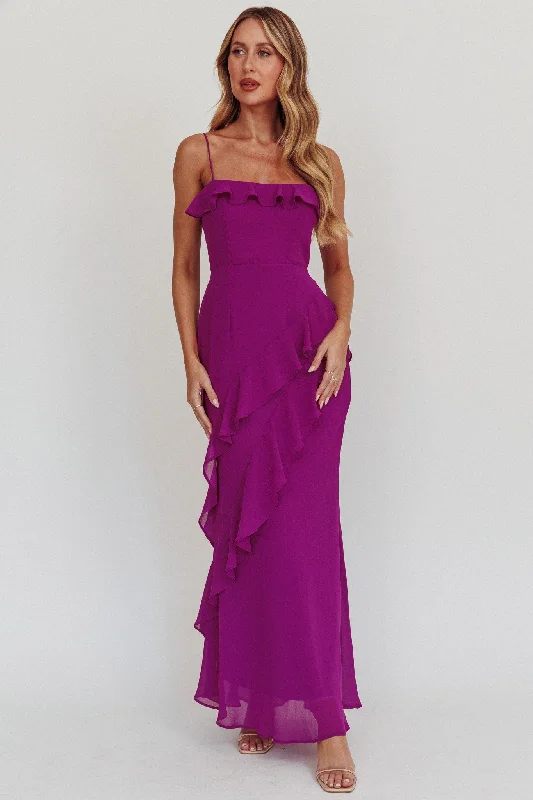 Offer Ending Soon Actual Sunshine Ruffle Trim Maxi Dress Plum