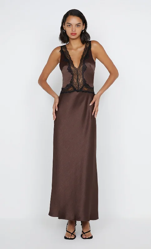 Big Discount Event ALLEGRA LACE TRIM DRESS - DARK CHOCOLATE/BLACK