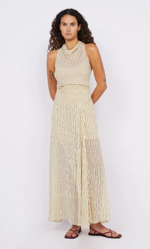 One-Stop Shop Sale ANISE HIGH NECK DRESS - BUTTER/PLUM STRIPE