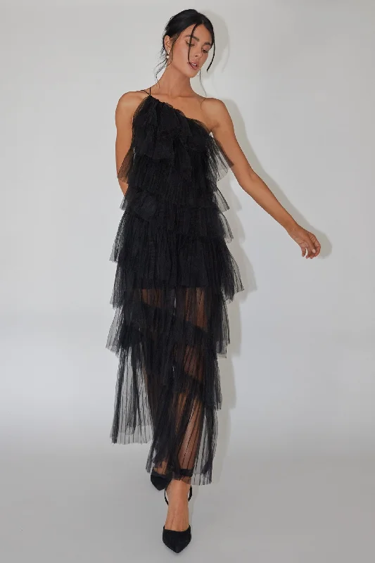 Extra Discount Arrabel Tiered Ruffle Tulle Maxi Dress Black