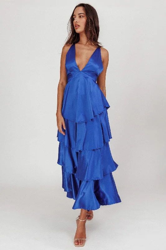 Weekend Limited-Time Offers Auguste Tiered Frill Strappy Back Dress Electric Blue