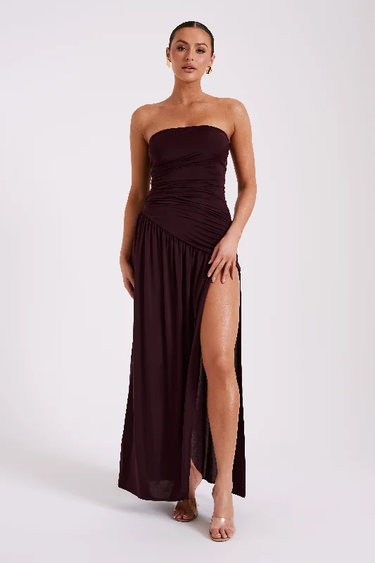 Weekend Special Shopping Event Bex Strapless Slinky Maxi Dress With Split - Burgundy