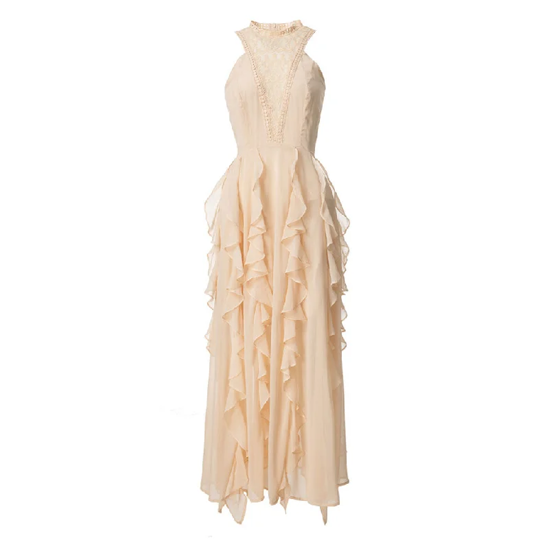 Weekend Offers and Savings Bohemian Lace Trim Ruffled Sleeveless Crew Neck Maxi Evening Dress Weekend Offers and Savings Bohemian Lace Trim Ruffled Sleeveless Crew Neck Maxi Evening Dress