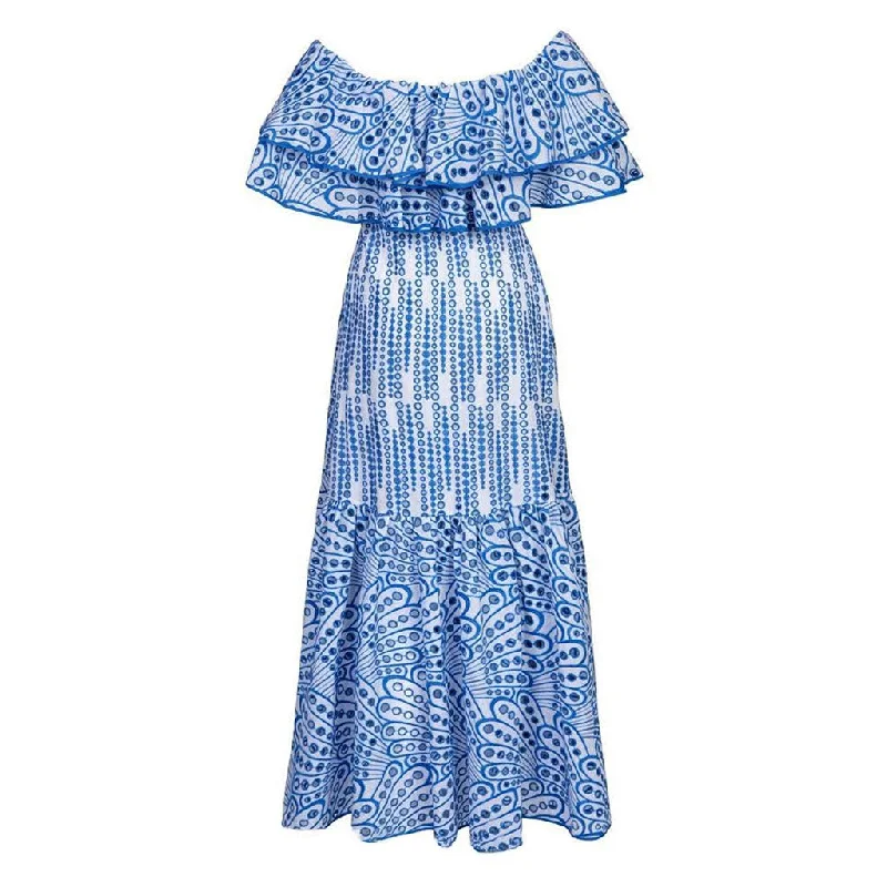 Weekend Big Sale Boho Broderie Anglaise Off the Shoulder Shirred Ruffled Tiered Maxi Dress Weekend Big Sale Boho Broderie Anglaise Off the Shoulder Shirred Ruffled Tiered Maxi Dress