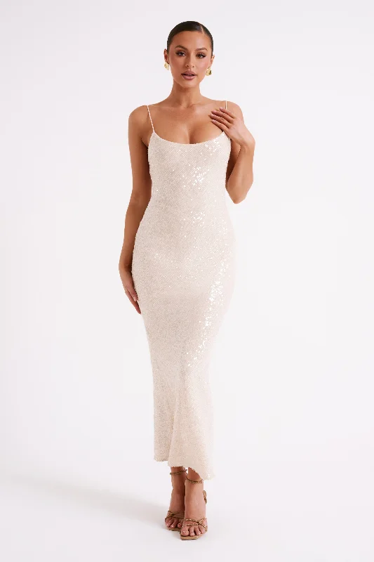 Weekend Hot Deals Brianna Sequin Maxi Dress - Cream