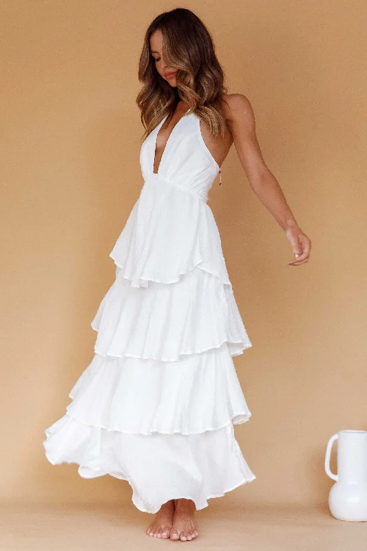 Weekend Shopping Madness Catalina Tiered Ruffle Maxi Dress White