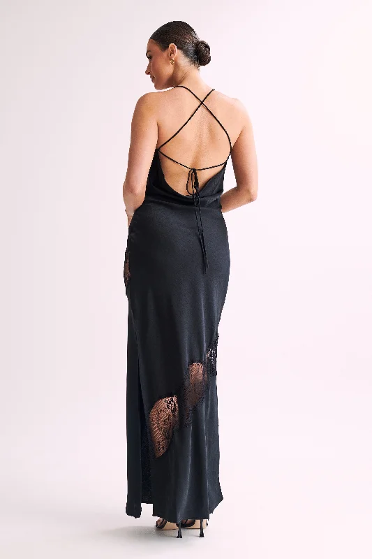Sale Alert Chandra Lace Detail Satin Maxi Dress - Black