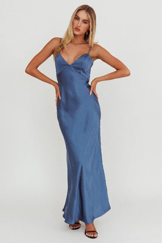 Weekend Bargain Deals Ciao, Bella Tied Back Satin Maxi Dress Midnight Blue