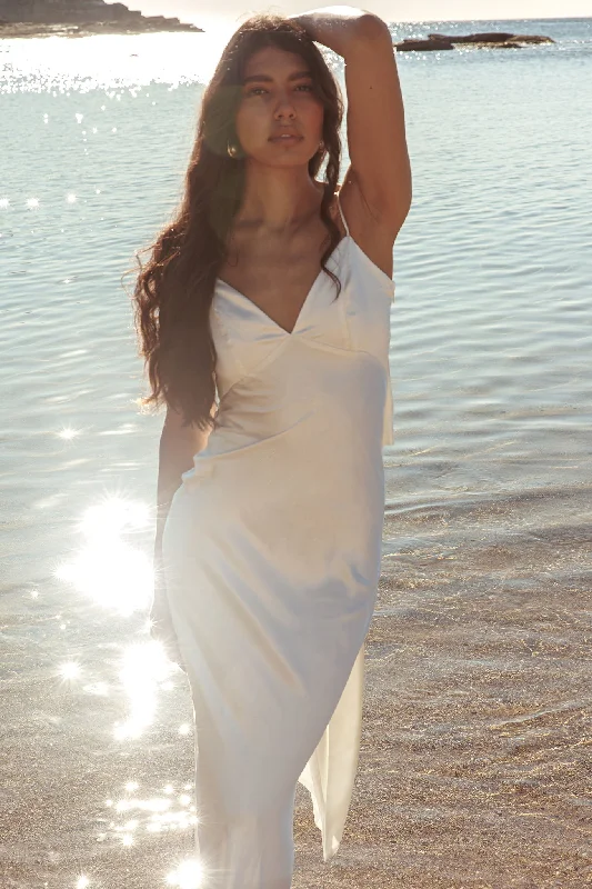 Weekend Promo Offers Ciao, Bella Tied Back Satin Maxi Dress Off White