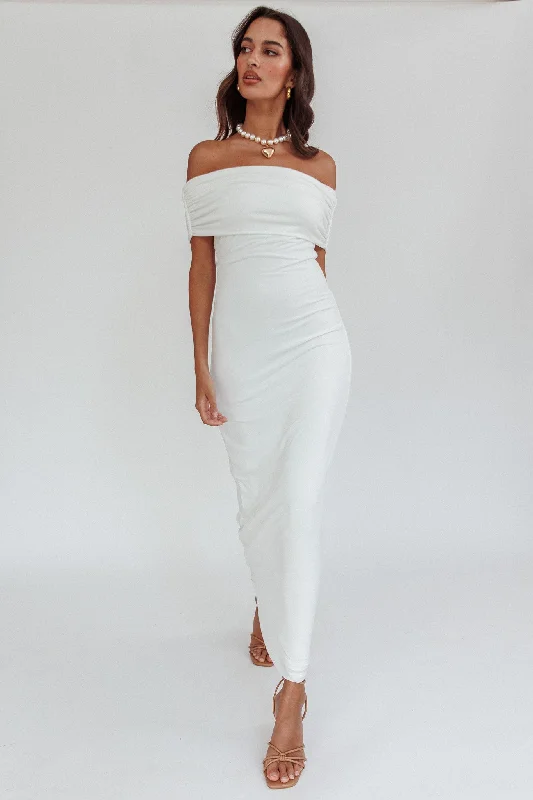 Weekend Discount Blast Cruising Sunset Off Shoulder Dress Off White