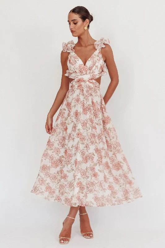 Hot Deals Madara Lace-Up Back Maxi Dress Floral Peach
