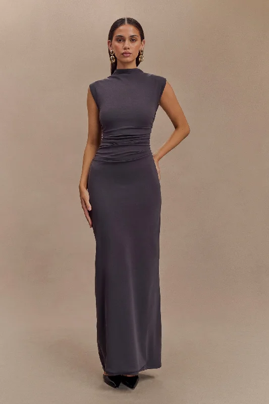 Weekend Sale Day Elliot High Neck Sleeveless Maxi Dress - Dark Charcoal