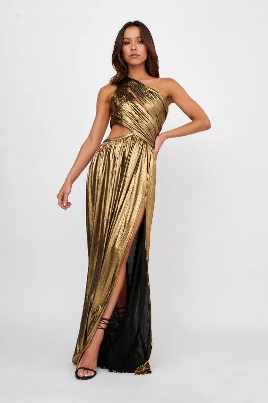 Weekend Best Price Deals Fortuna One Shoulder Split Maxi Dress Black/Gold