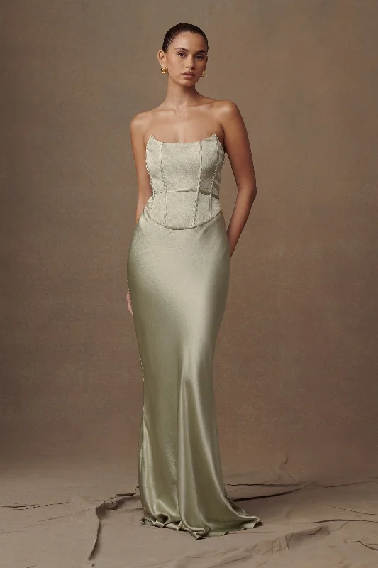 Weekend Discount Fest Harlow Satin Strapless Maxi Dress - Sage