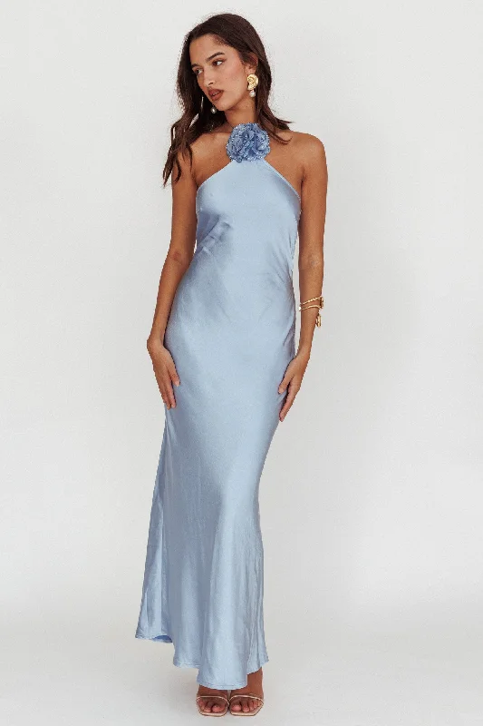 Weekend Must-Have Offers High Roller Flower Decoration Halter Dress Blue