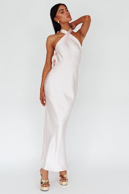 Massive Savings Event Italia Azure Crossover Halterneck Maxi Dress Pearl