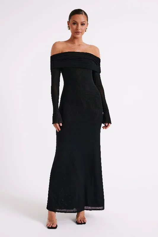 Weekend Discount Extravaganza Josie Off Shoulder Mesh Maxi Dress - Black