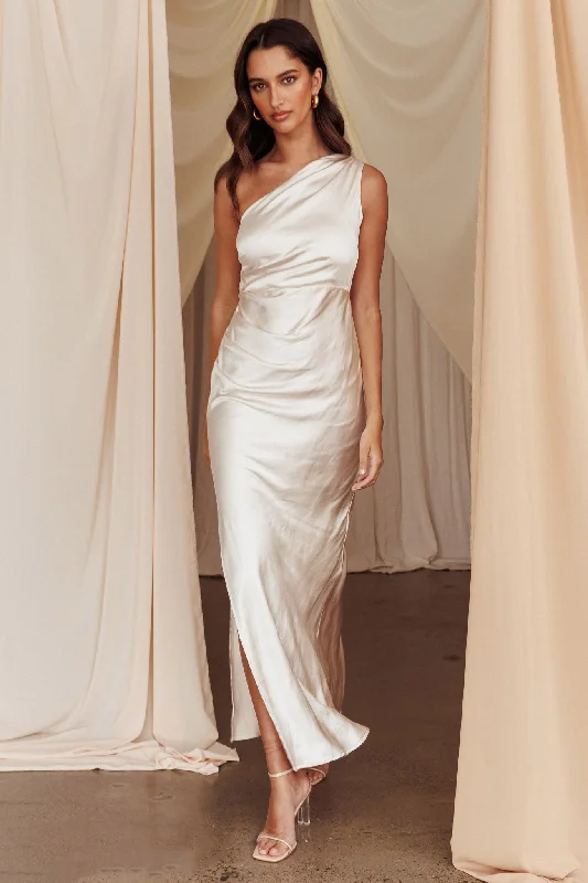 Bargain Alert Kamillia One-Shoulder Split Maxi Dress Champagne