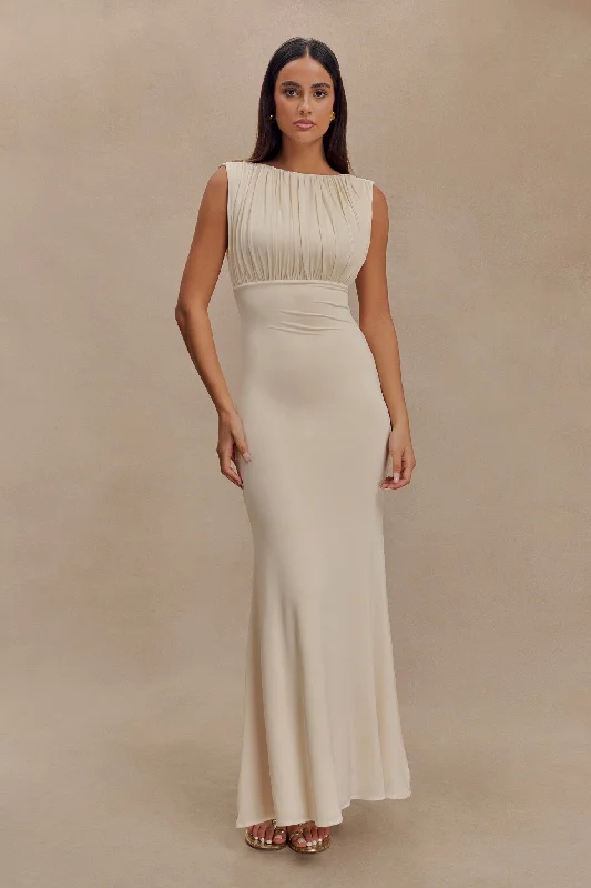 Weekend Big Savings Malia Slinky Ruched Maxi Dress - Ivory