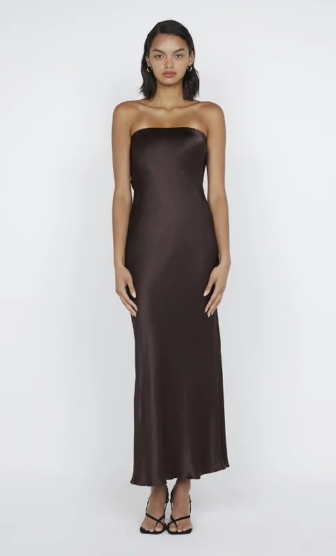 Weekend Bonanza MOON DANCE STRAPLESS DRESS - DARK CHOCOLATE