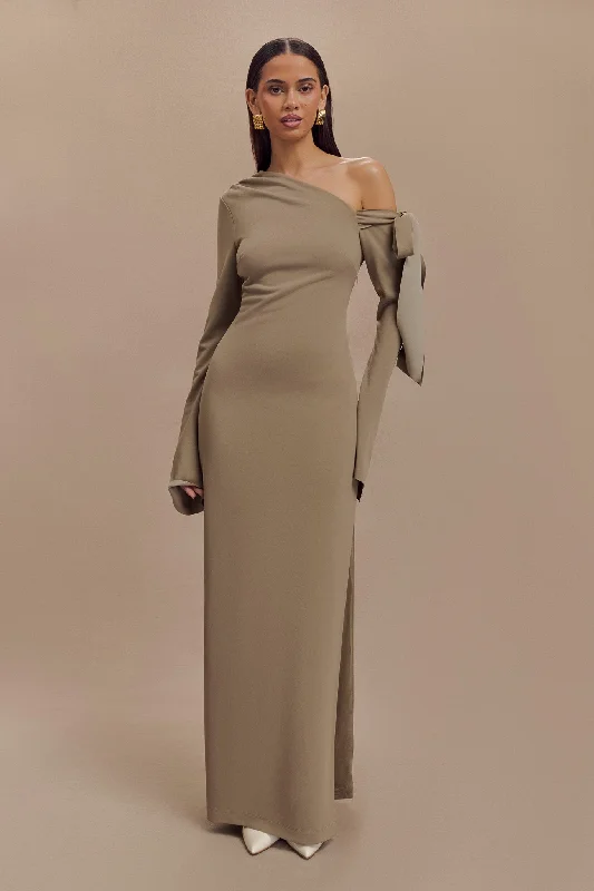 Instant Discount Nicola One Shoulder Crepe Maxi Dress - Mushroom