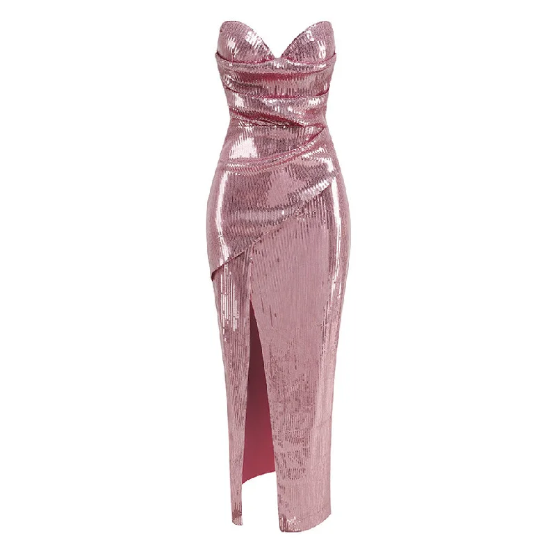 Weekend Only Deals Opulent Sweetheart Neck Strapless Draped Thigh Split Maxi Sequin Evening Dress Weekend Only Deals Opulent Sweetheart Neck Strapless Draped Thigh Split Maxi Sequin Evening Dress