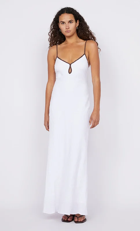 Weekend Price Drop Event OTTILIE KEYHOLE DRESS - WHITE/CHOCOLATE