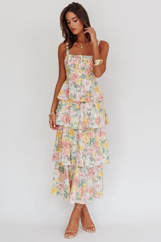 Weekend Special Sale Provence Bloom Tiered Ruffle Maxi Dress Floral