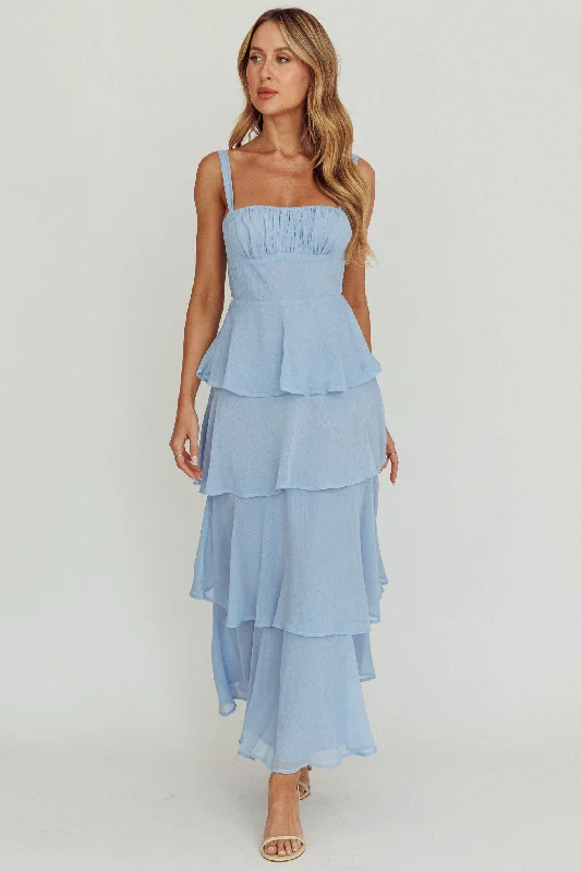 Unbeatable Prices Provence Bloom Tiered Ruffle Maxi Dress Sky Blue