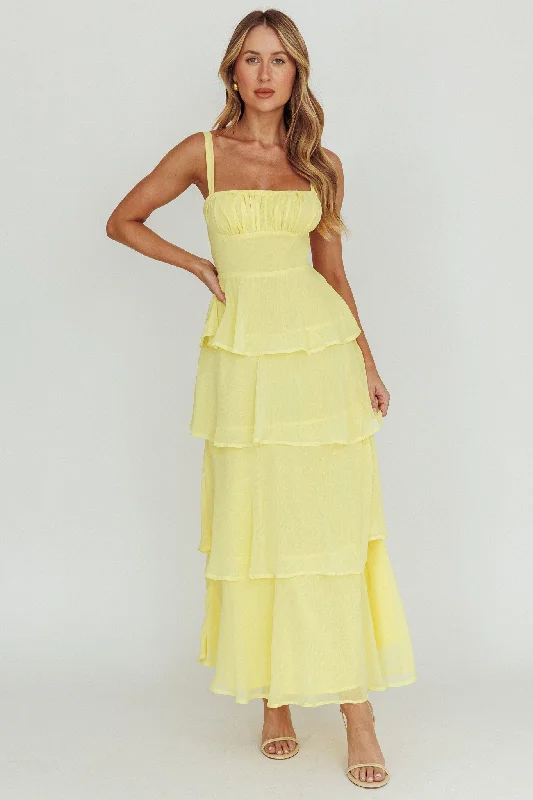 Weekend Super Sale Provence Bloom Tiered Ruffle Maxi Dress Yellow