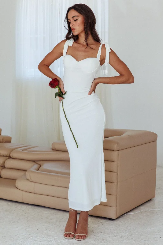 Hurry, Don’t Miss Out Rose Garden Tied Shoulder Maxi Dress White