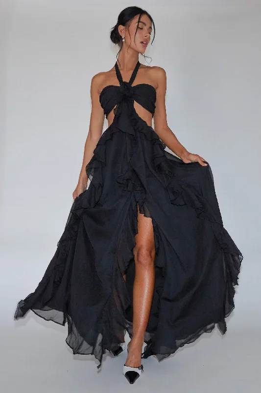 Weekend Top Offers Santiago Cut-Out Ruffle Maxi Dress Black