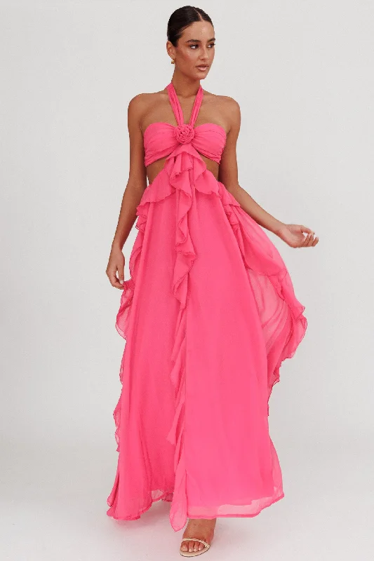 Weekend Savings Mania Santiago Cut-Out Ruffle Maxi Dress Fuchsia